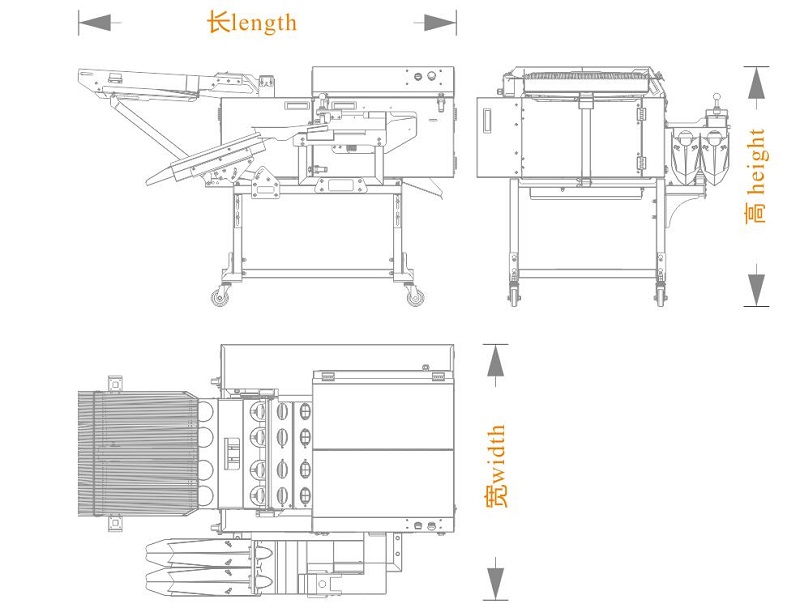 四排敲蛋機+雙槽分離+對接(長寬高)尺寸圖 四排敲蛋機+雙槽分離+對接(長寬高)尺寸圖